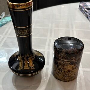 Greek Elegant Black and Gold Vase and Container Set